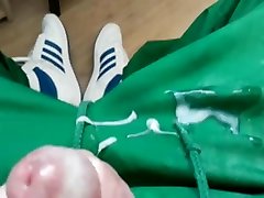 cum over green nylon adidas pants
