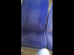 jerking uncut cock in public train