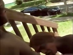 Early morning chicks dick sucking on the porch