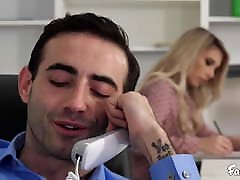 Natural Tits Blonde Fucks Her men ontop In their Office
