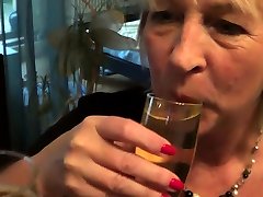 German mature mom make piss party with young guy in glas