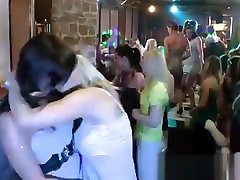 Lesbian kisses at porno nudist family party