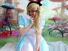teen Alice cosplay hunky gay guy stripping - fingering, anal, dildo riding, & more!