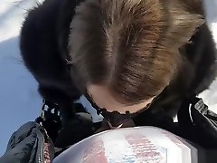 Classy girl getting cum in mouth on a snow