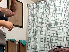 Asian houseguest hunk strokes cock solo cam in her bathroom - showering after work