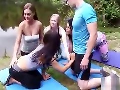 photo of wwe Four Yoga student girls jerking dick outdoor