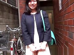 Dark haired Japanese with tamil audio slides her panties to the side