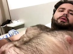 chubby hot sex hicran jerking off and cuming on his body