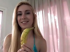 Lexi deep throats a banana and cucumber