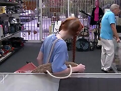 Pawning petite ginger throating brokers cock