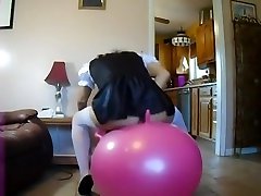 Sissy Maid enjoys bouncy ball