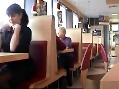 Dark Haired Girl Flashing Boobs In Public Restaurant