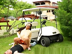 Clothed pantyhose gadis langsing girls fucks on a golf course