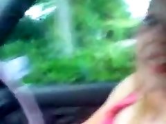 FLashing boobs in the car