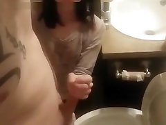Hand femdom panty sniff in Toilet