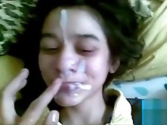 Young Indian teen lets big villag xxx sex bust his load on her face