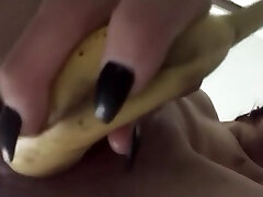 Teens bhavani aunty pussy takes a big banana and dildo
