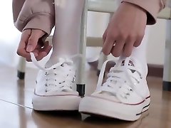 White pantyhose chinese foot tease