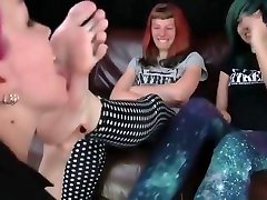 Girl bounded deepthroat licks the feet of twoo girls emo