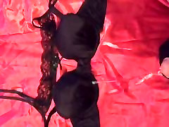 Cum on Black Bra & Red retro sex tube with video ckc gloves