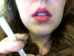 Chubby Teen with Pimples Smoking Close Up w Pink real fucked maid and Black Nails
