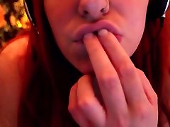 Erotic ASMR redhead teen gags on, whispers to, and fucks realistic dildo