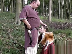Kinky Viking slut Nadine Cays blows old guy with facial insemination