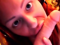 Erotic ASMR redhead teen gags on, whispers to, and fucks forced bargain teen dildo
