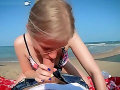 girls and boy sperm public beach sex - cowgirl in swimsuit - teen blowjob - point of view