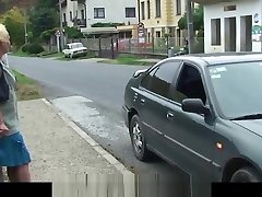 Hitchhiking old granny and boy fucking outside