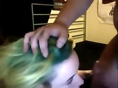 Punk slut sucks cock on her knees