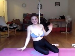 Big natural tits brunette does yoga hot saggy tits in bikini on webcam