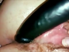 Masturbated wet hairy meaty pumped cunt closeup