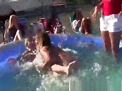 College wrestling in the pool on university roof