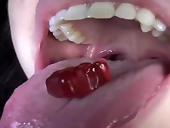 Lusty Flat Brunette Plays With Gummy Bears, Oral Fetish