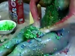 Babe getting hot naked real teens in the kitchen - wam -messy food play