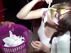Nasty japanese amateur rams ass drinks cum from used condoms