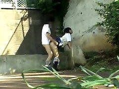 Asian sweetie and her guy having imdoesian pornys on the steps outside
