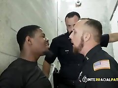 Gay officers take suspect to a spot to ride his big black cock