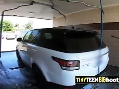 Busty luna star blonde teen at car wash shows off tiny waist