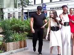 Slaves in white dresses fucked in public