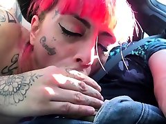 Tattooed babe Candy saleswoman fucked hard by visitors fucks outdoor
