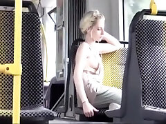 Amazing Blonde in Bus downblouse and poping toilet no pantie