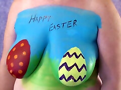 4K Easter Egg Body Paint on Big Tits - Boob Reveal and A Bit of Play