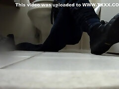 Waitress masturbation shoeplay in bathroom