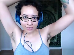 Hairy Girl with old xmas Armpits Dances till she gets SUPER sweaty