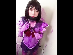 femely sex and cutgh member sailor saturn cosplay violet slime in bath