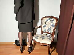 transvestite in seamed nylon stockings