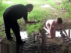 Crawling Saschas undress cum humiliation and outdoor domination