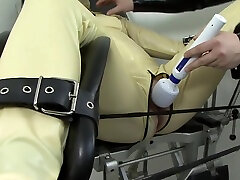 Latex bag breathplay orgasm in the clinic